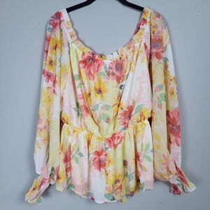 Perfectly Priscilla Womens 3X One Step Further Top Pink Yellow Floral Flowy NWT